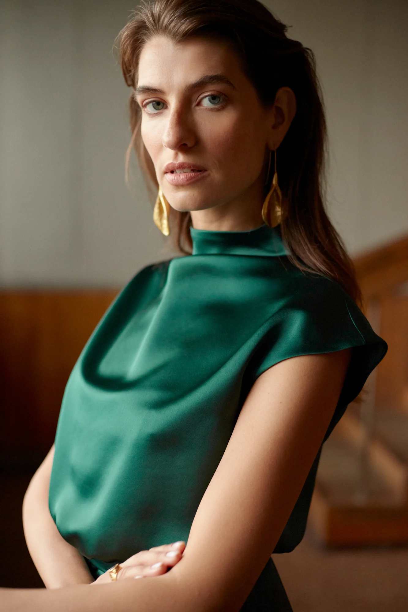 TESSA green satin kimono sleeves cocktail dress - Image 4