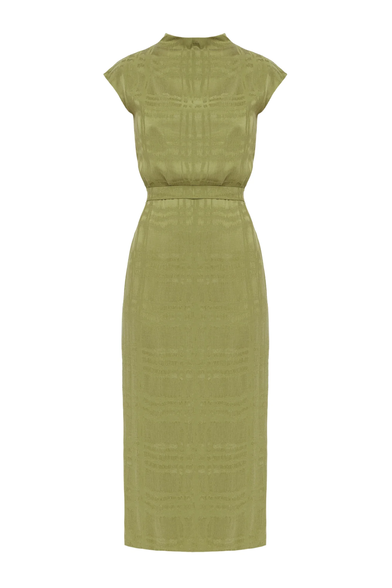 TESSA Olive Green Cupro Fabric Kimono Sleeves Midi Dress - Image 5