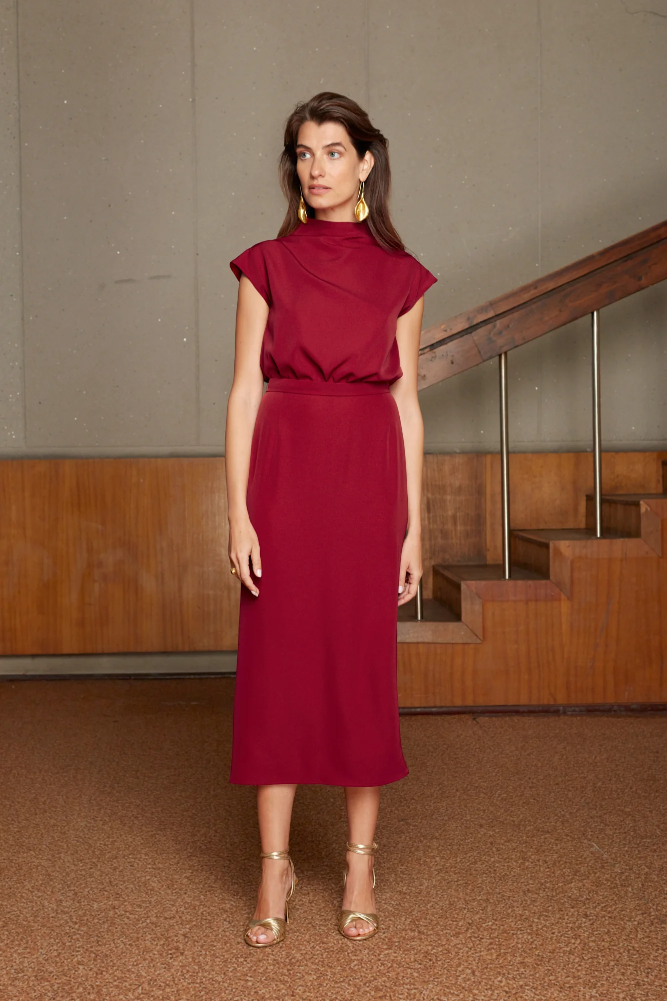 TESSA red short kimono sleeves midi dress - Image 4