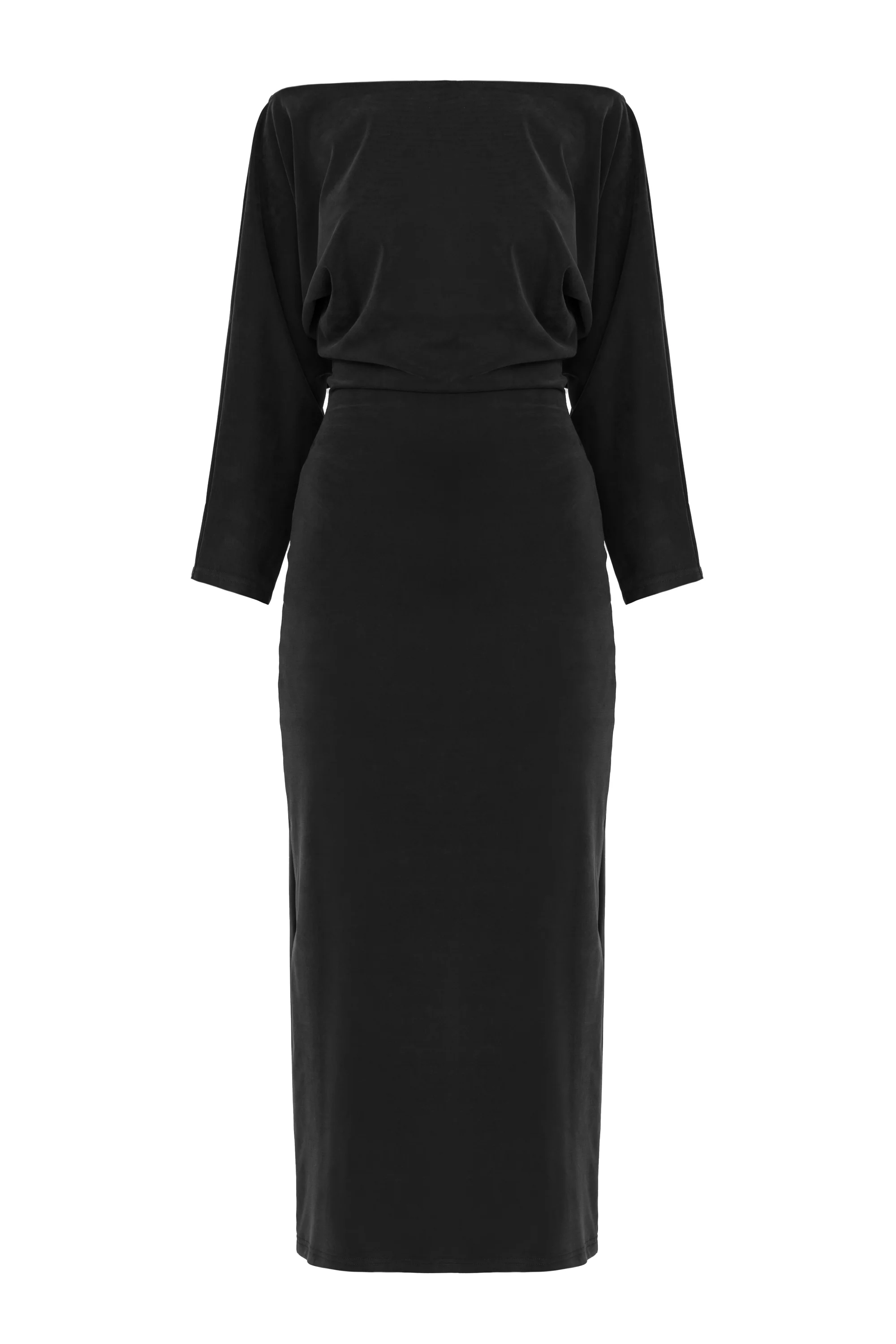 THEA Black Off-Shoulder Jersey Midi Dress - Image 4