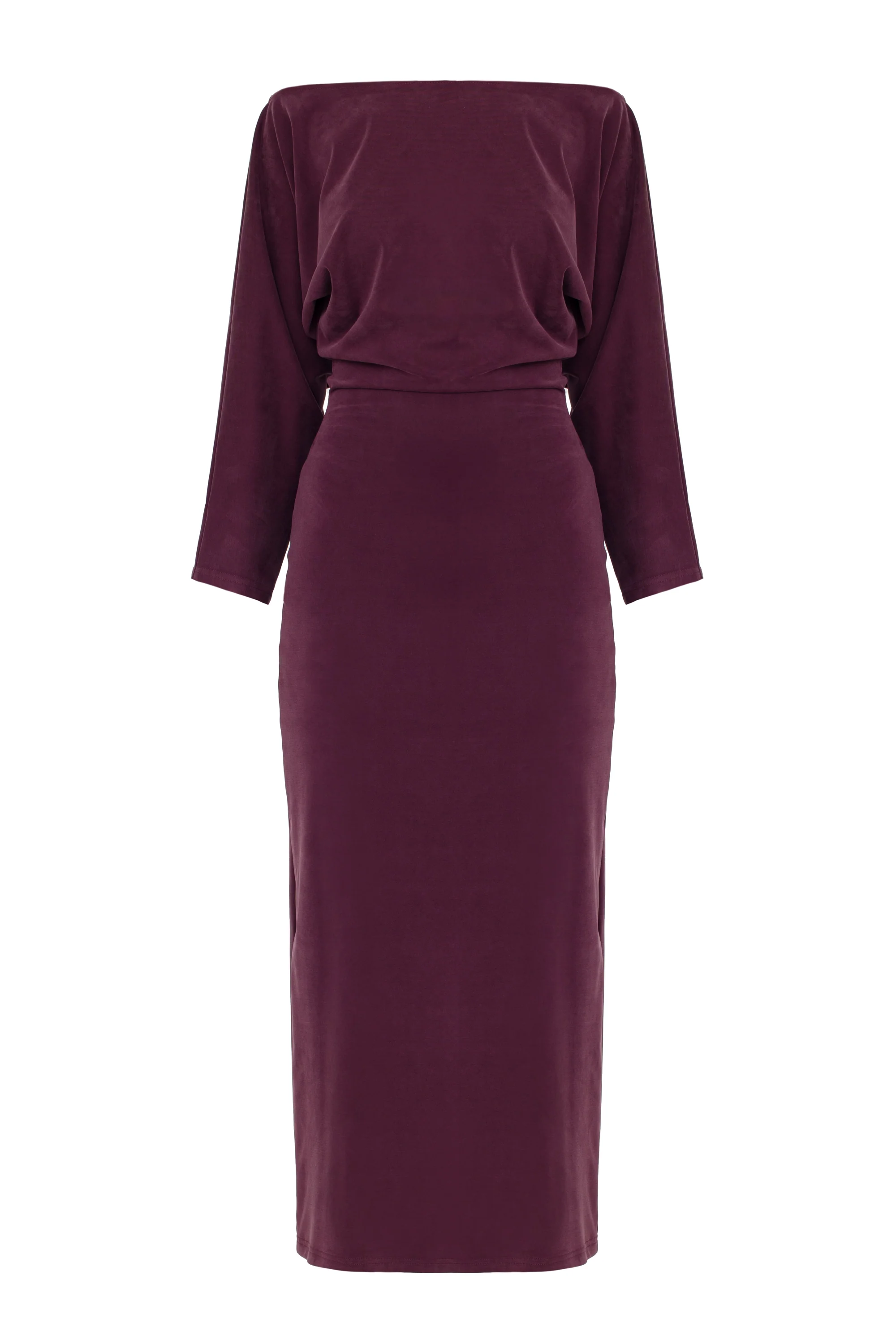 THEA Grape Purple Off-Shoulder Midi Dress with Long Sleeves - Image 4