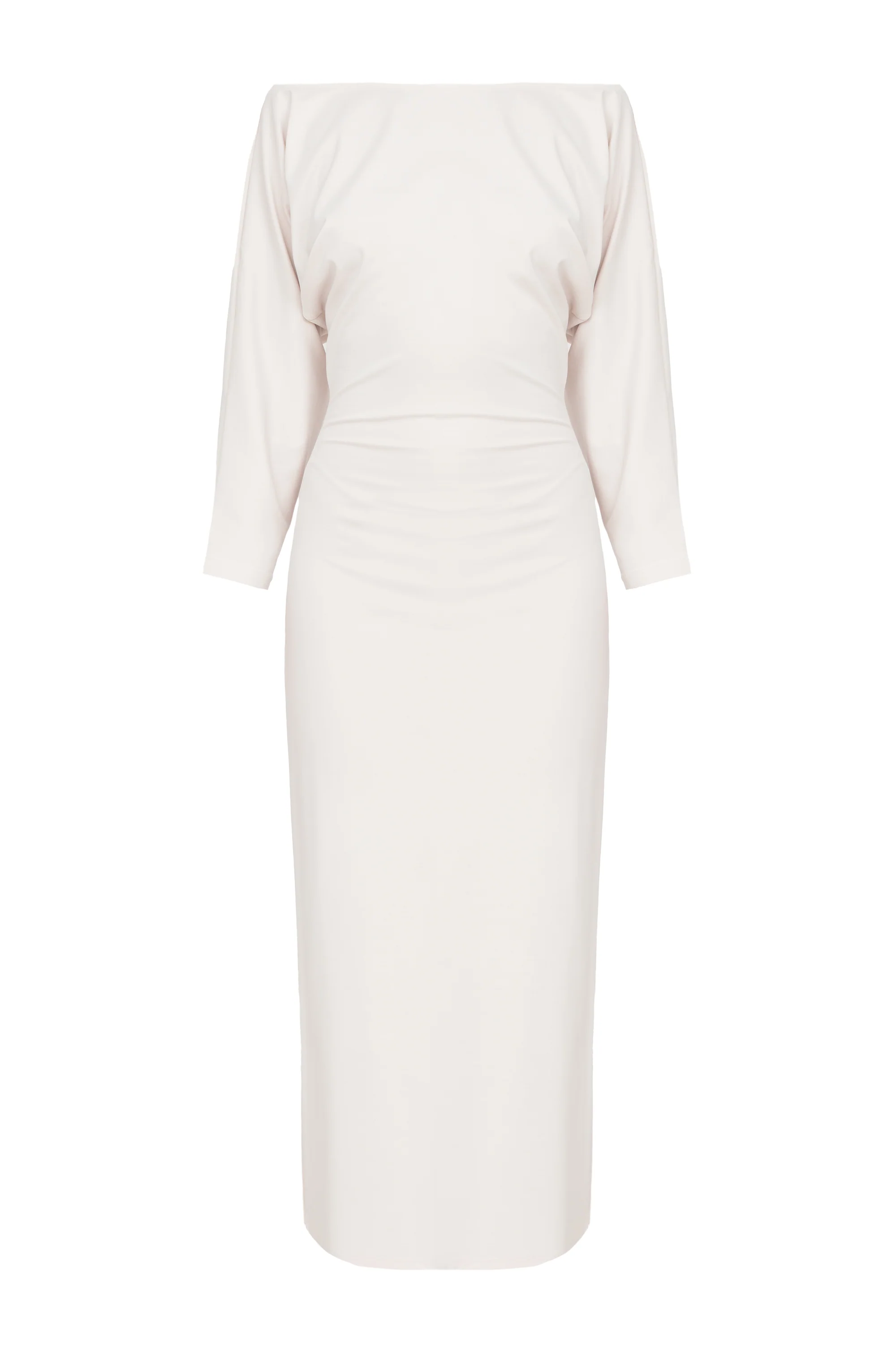 THEA White Off-Shoulder Jersey Midi Dress with Long Sleeves - Image 4