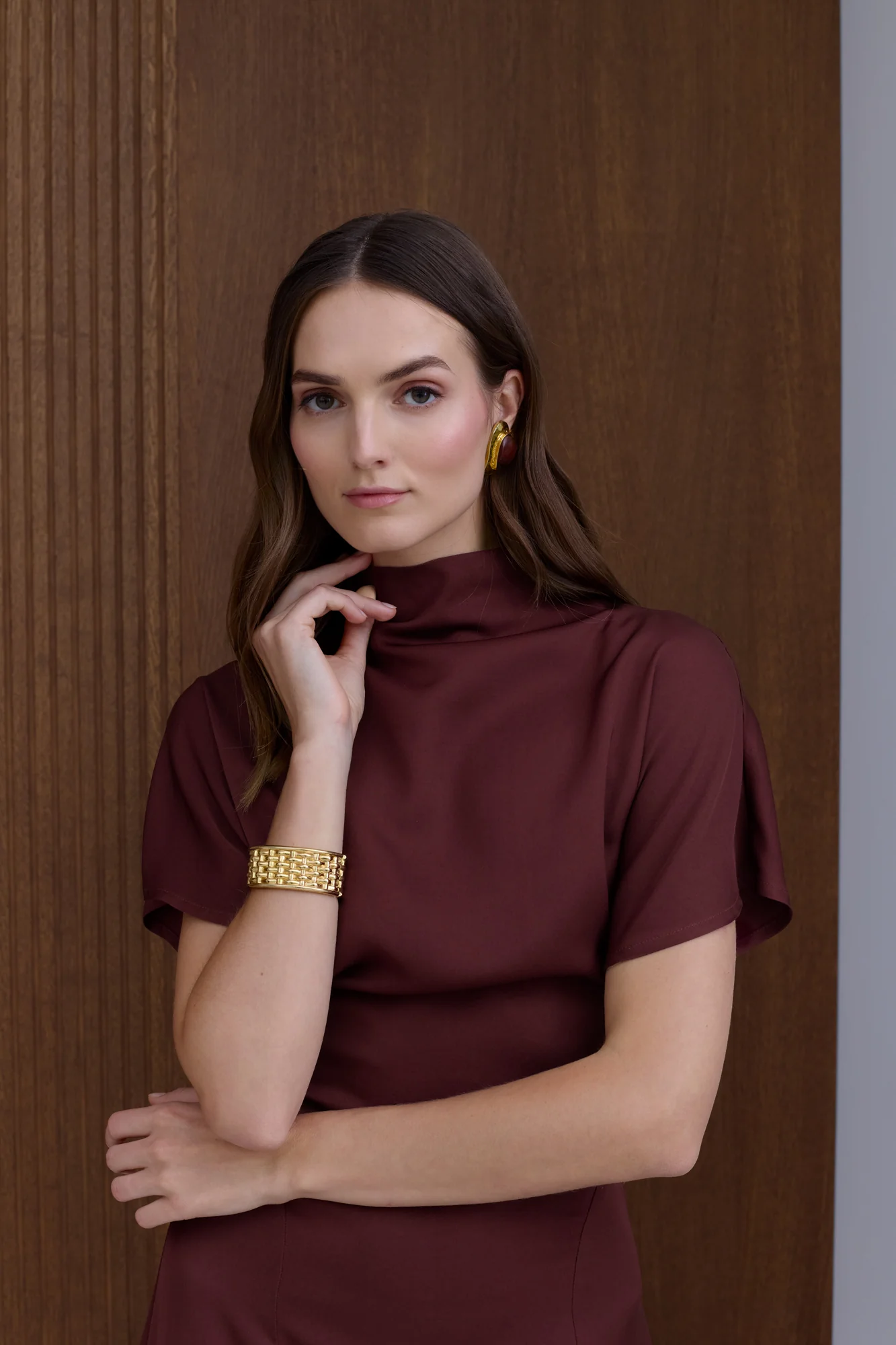 TORI Burgundy Structured Midi Dress - Image 3