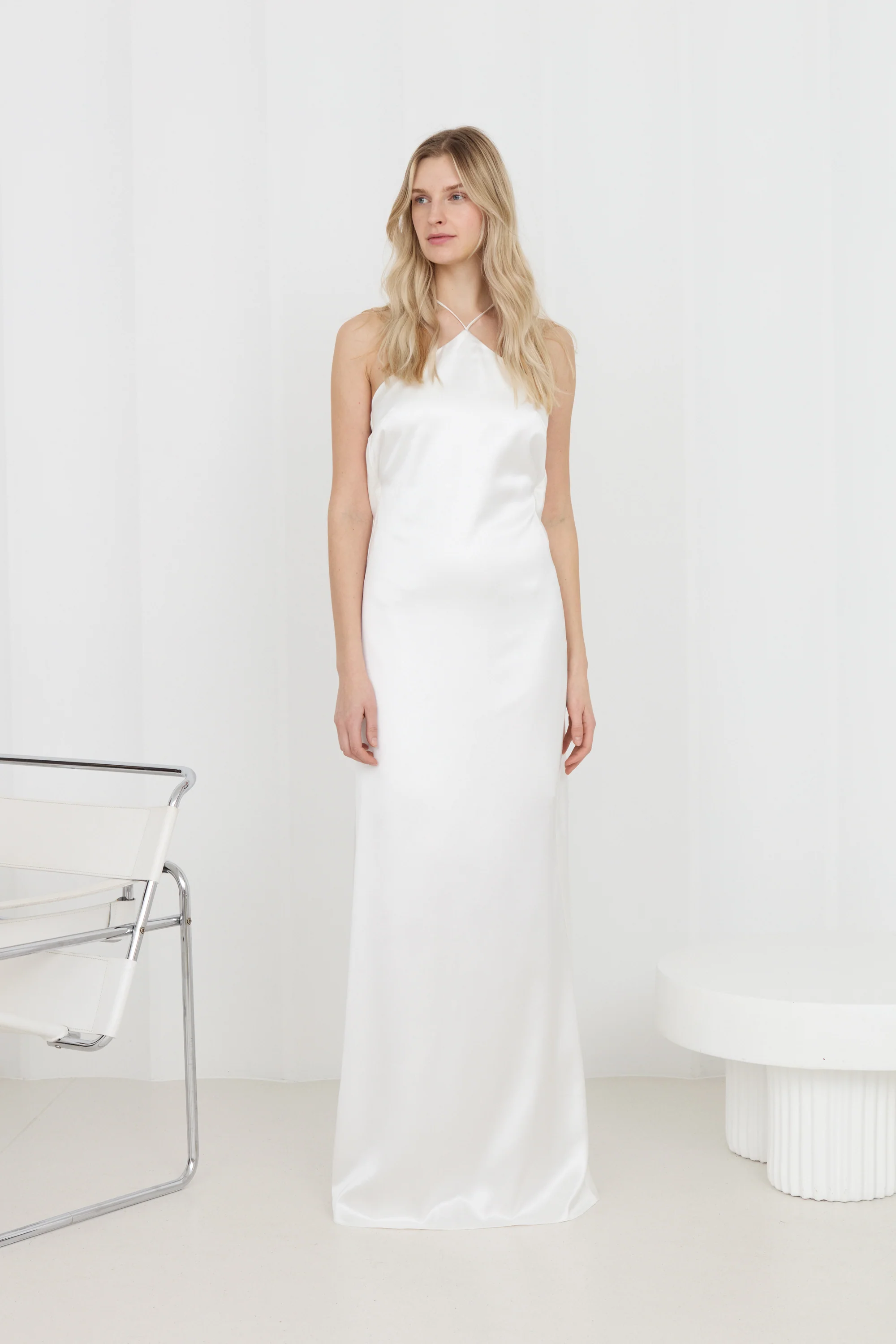 VERA White Long Wedding Dress With Draped Back - Image 2