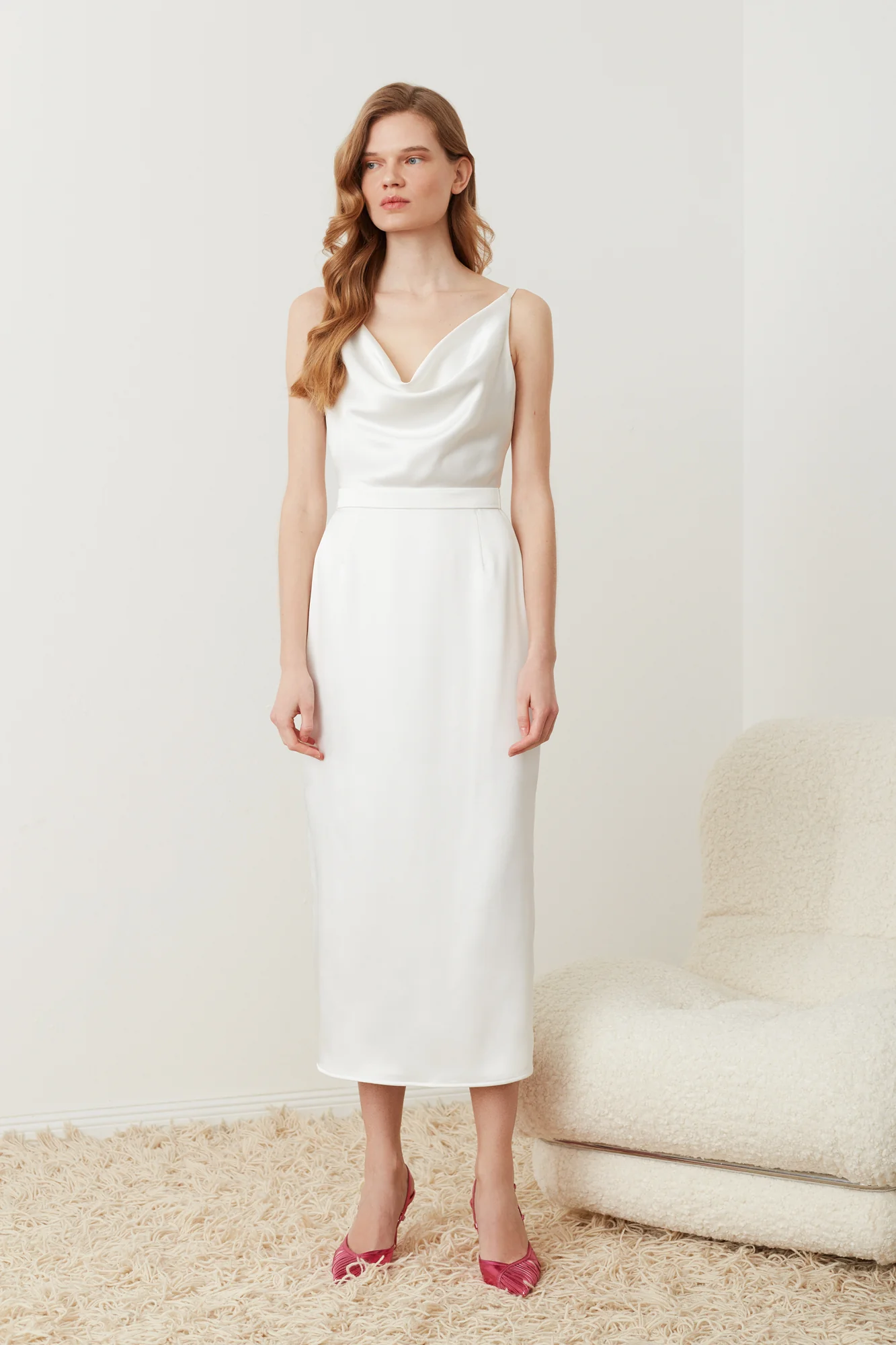 KAMEA white satin midi wedding dress - Image 3