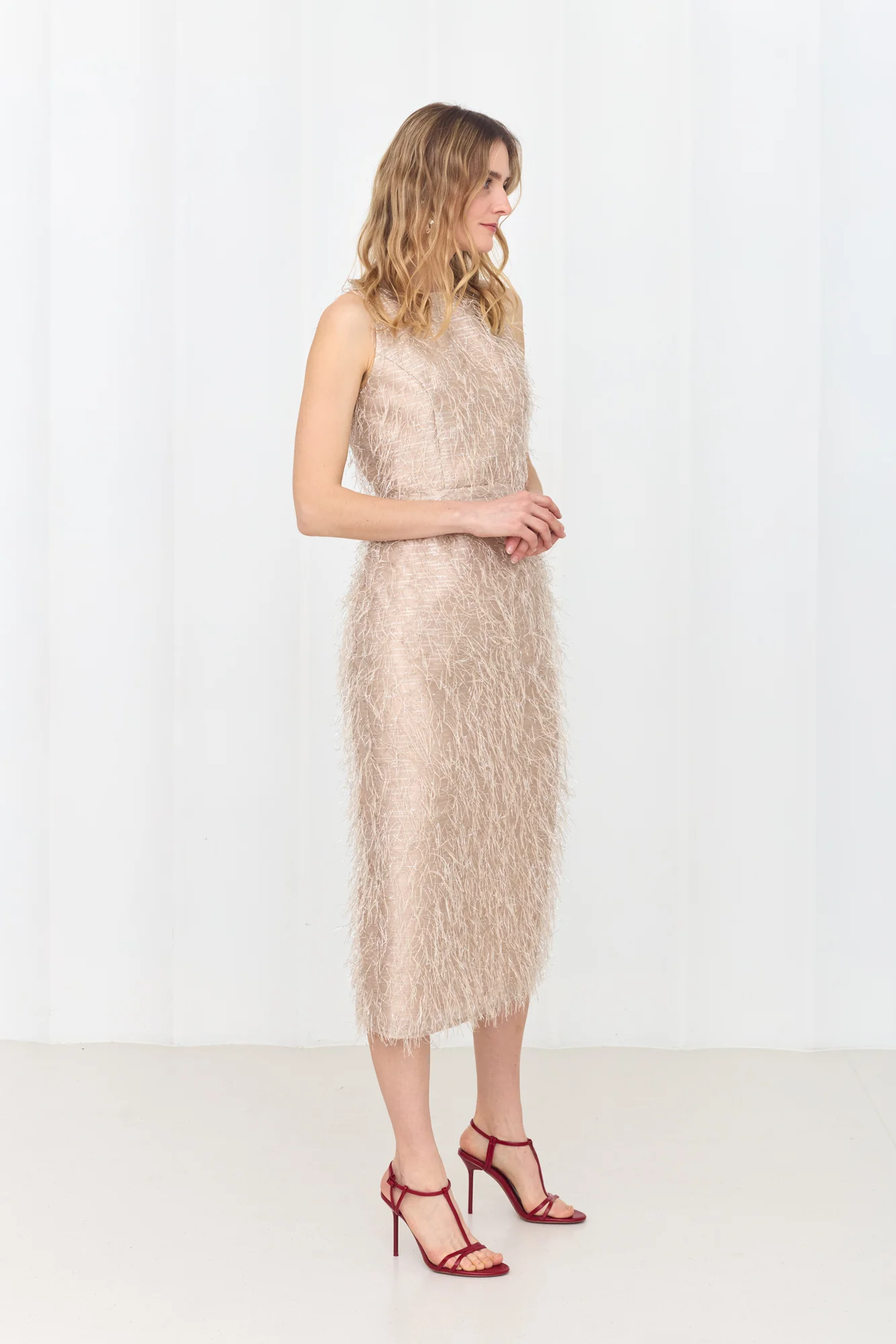 YEMA Pastel Feather Midi Dress With Open Back - Image 5