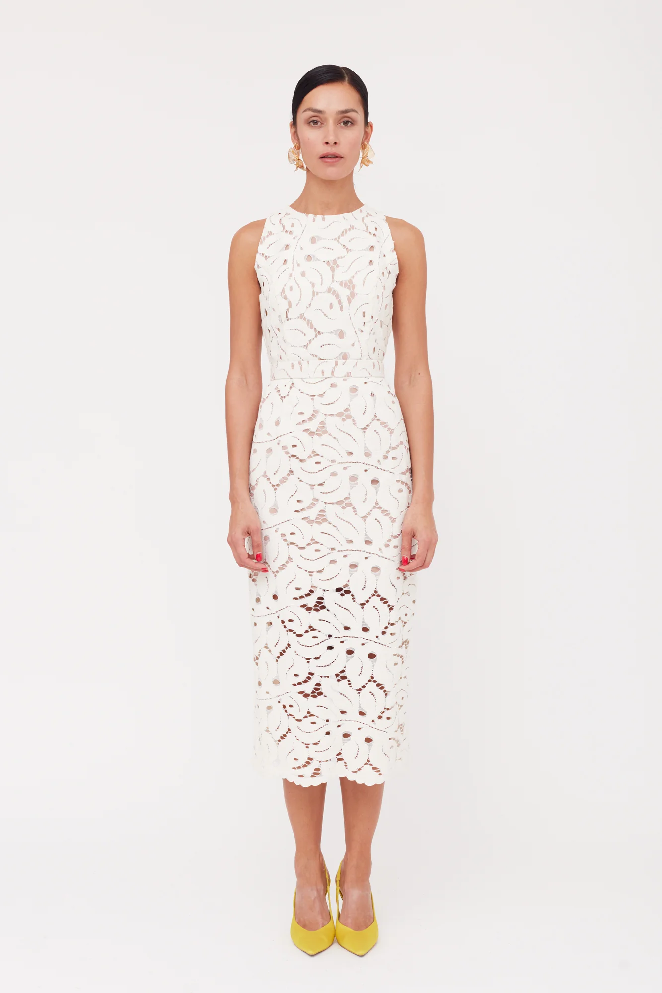 YEMA White Lace Open Back Midi Wedding Dress - Image 2