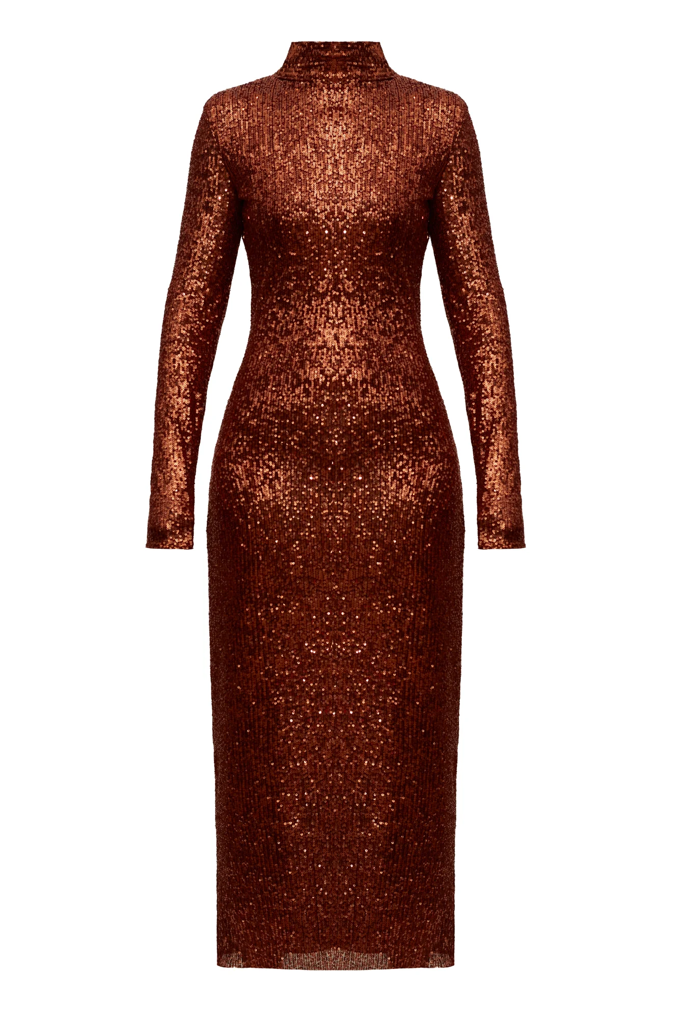 ZAHRA backless long-sleeve brown sequin midi dress - Image 9