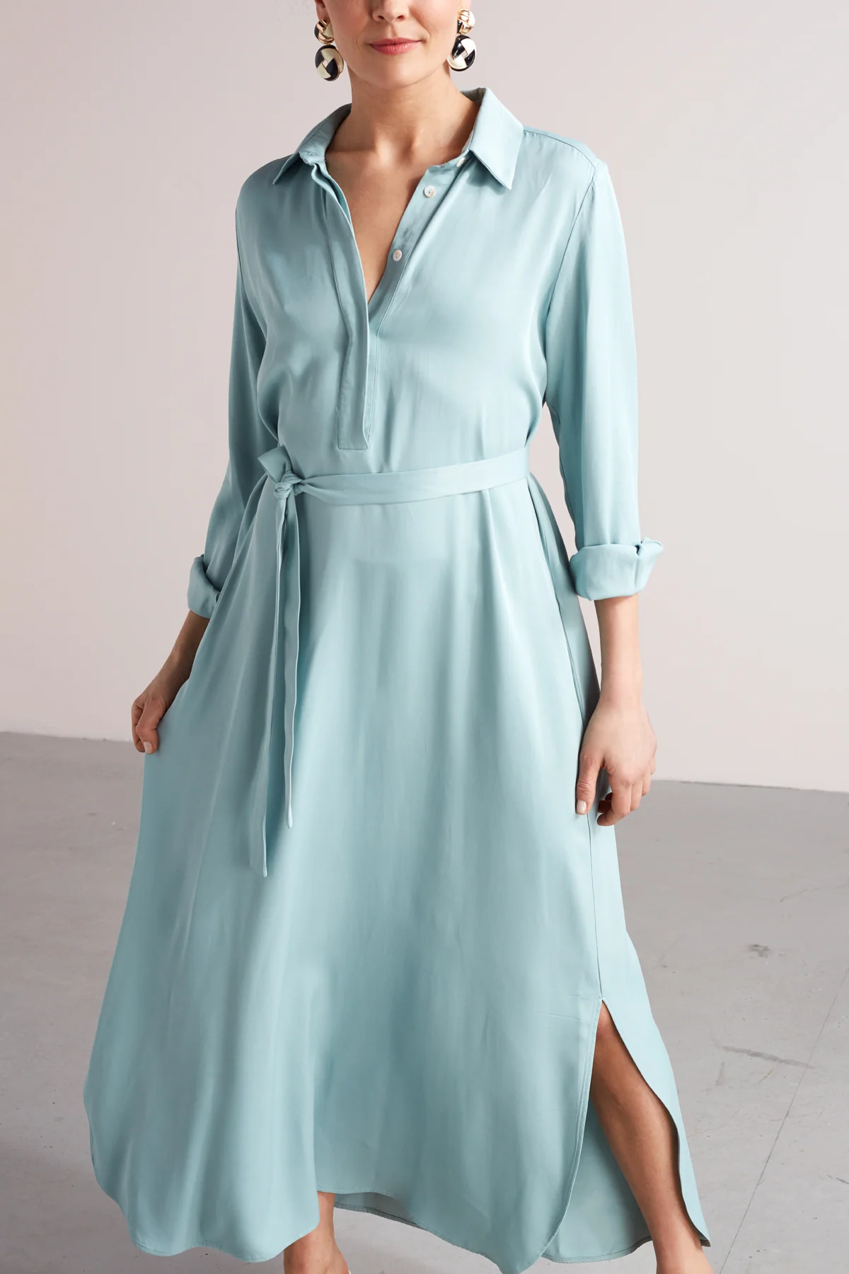 ZUMA A silhouette midi shirt dress in dusty blue - Image 3