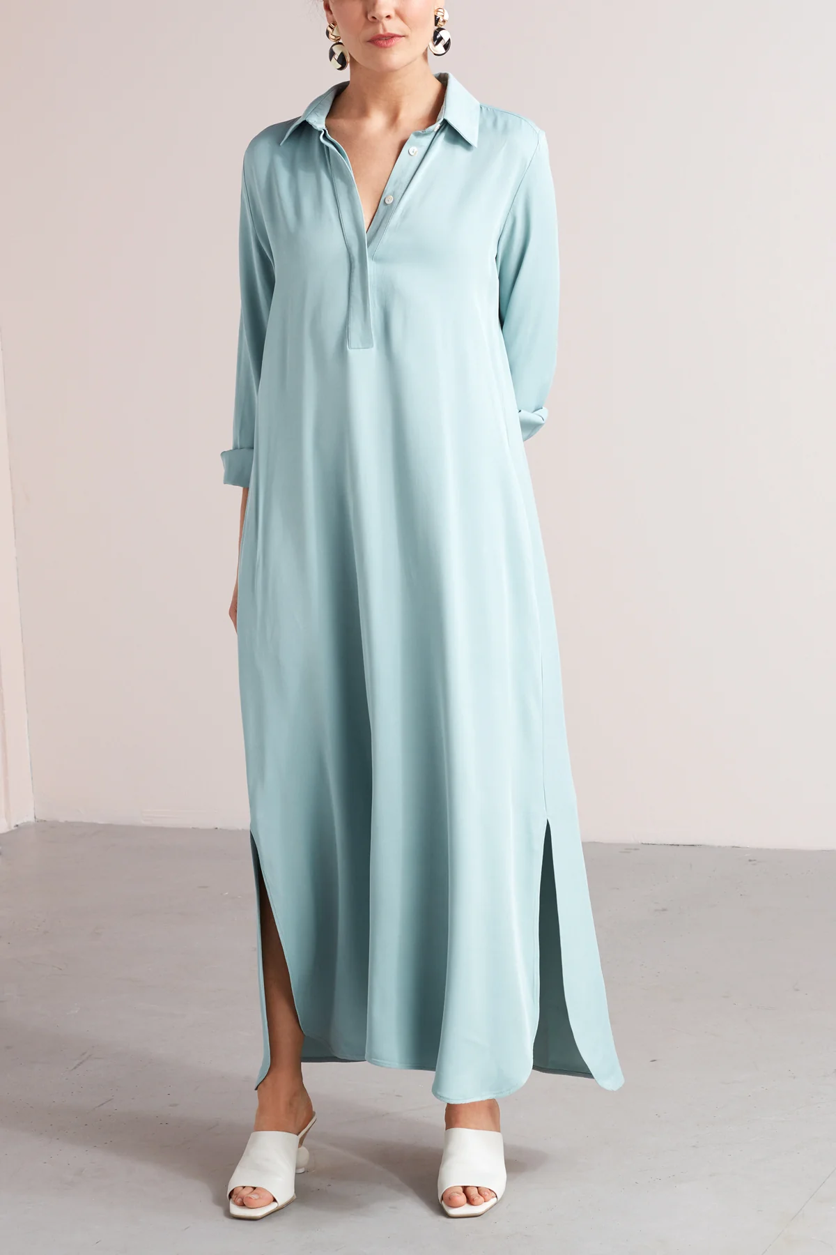 ZUMA A silhouette midi shirt dress in dusty blue - Image 5